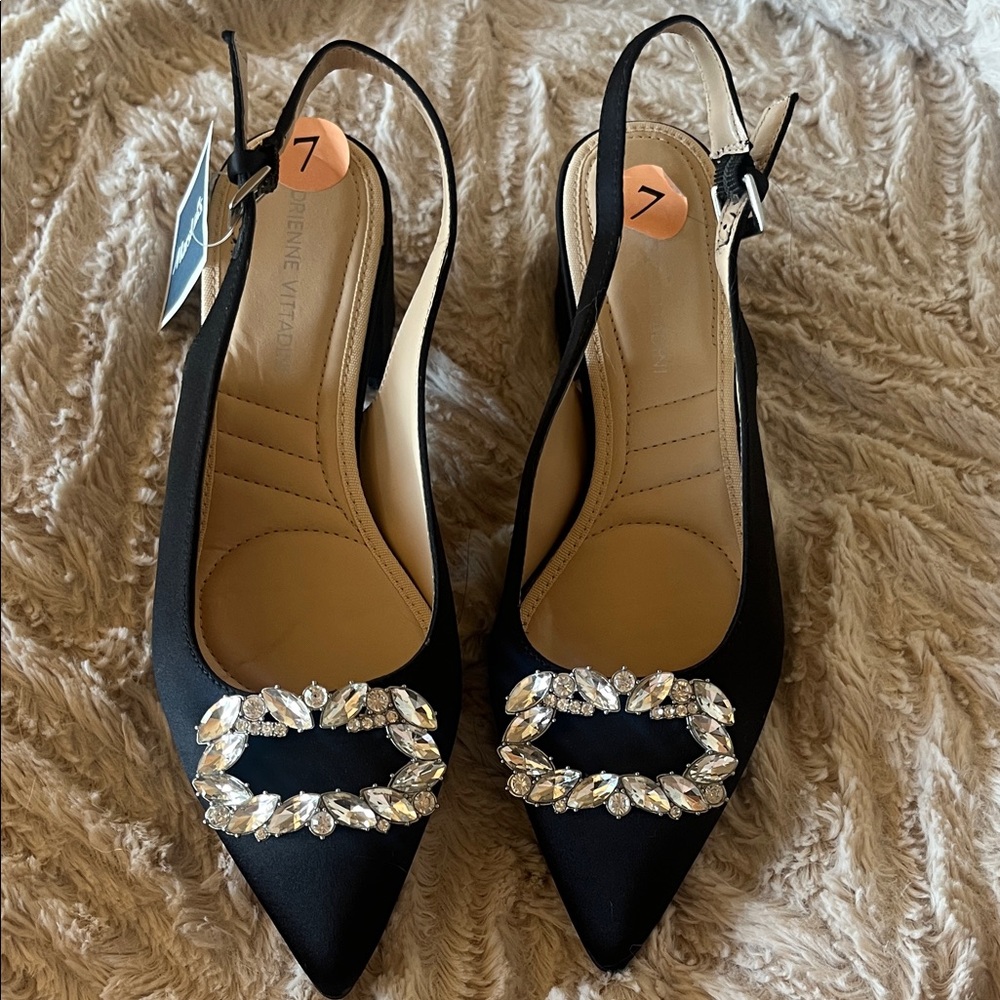 Adrienne Vittadini Black Slingback Heels with Crystal Detail